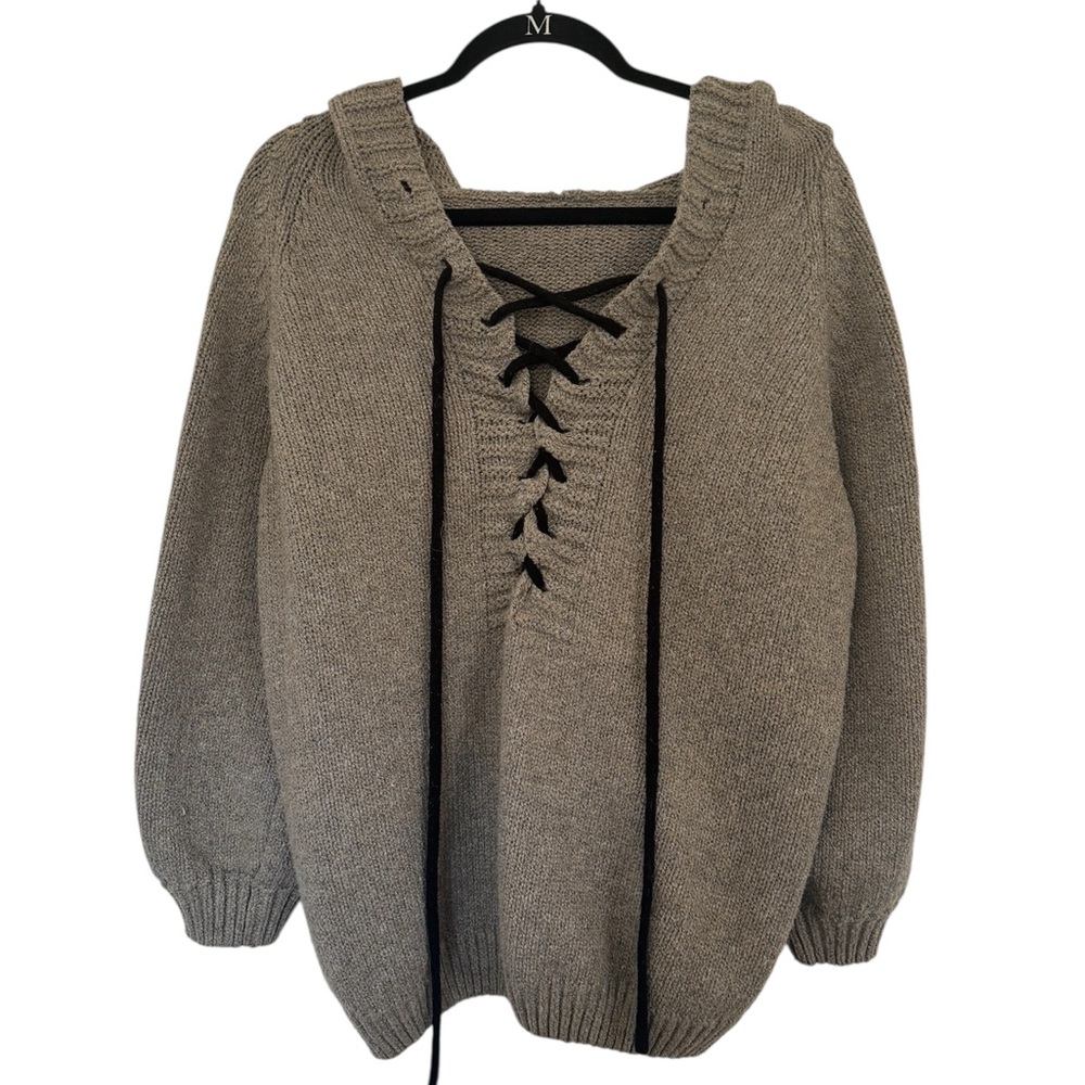 Cozy Lace-Up Gray Sweater